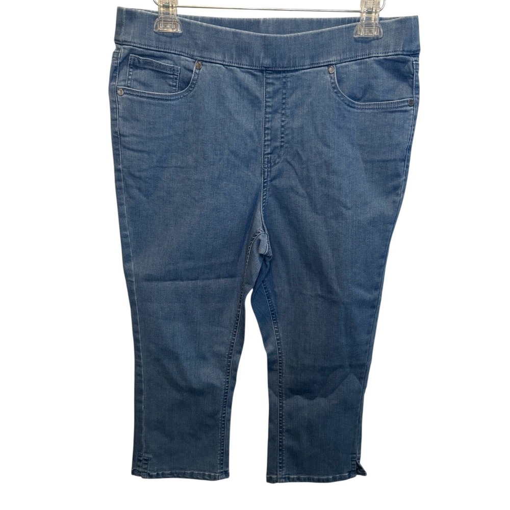 Belle by Kim Gravel Womens Blue Cropped Jeans Pull On Raw Hem 6 NEW Casual